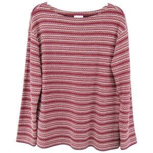 J Jill Light Red White Stripe Tunic Top Womens Size L Zig Zag Dot